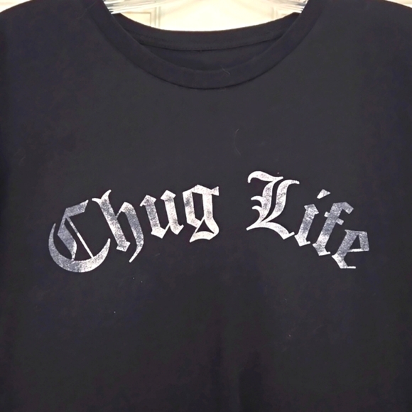 NWOT Black women's size med 'Chug Life' distressed lettered soft t-shirt - Picture 2 of 4
